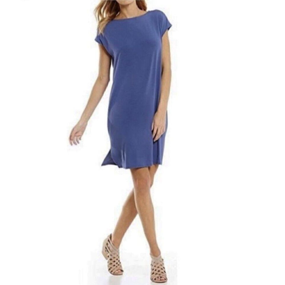 Eileen Fisher NWOT Bateau Neck Jersey Dress in navy size L